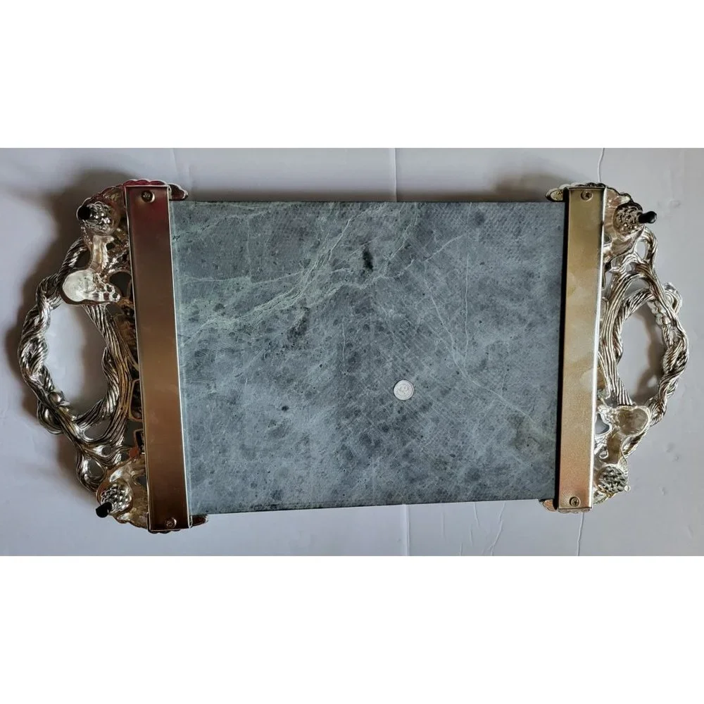 Vintage Godinger Silver Art Co Ltd Marble Slab Tray